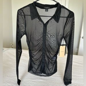 NEW XS Sheer Black Long Sleeve Ruched Knit Shirt Nordstrom